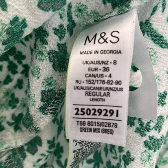 M&S X Ghost Ditsy Floral V Neck Tie Waist Green Midi Dress Sz 8 - Picture 9 of 10